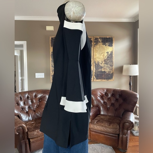 Boston Proper Three Quarter Sleeve Cold Shoulder Black and White Trim Top - Picture 2 of 7